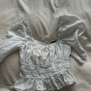 Zara White Smocked Blouse